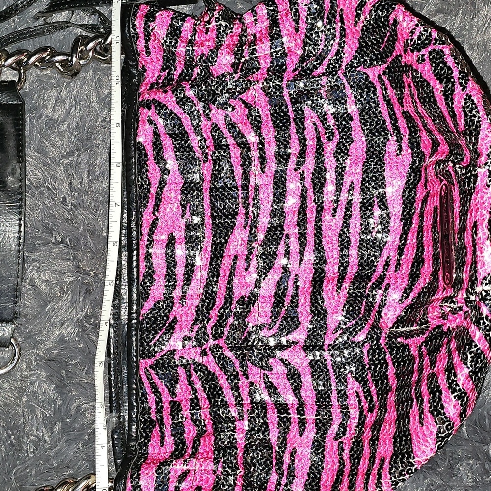 Betsey Johnson Vibrant Pink and Black Zebra Shoulder Bag - Picture 3 of 4